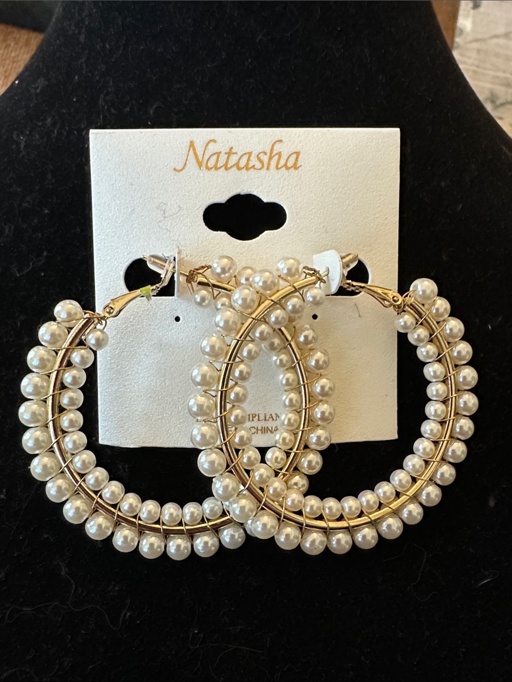 Large  Gold & Pearl “Natasha” Hoop Earrings